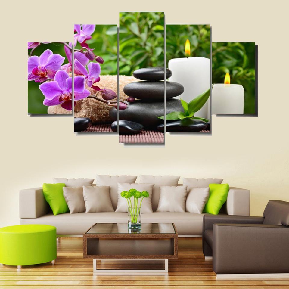 Candle And Lotus Flowers - Nature Camvas Wall Art Candle And Lotus Flowers - Nature Camvas Wall Art