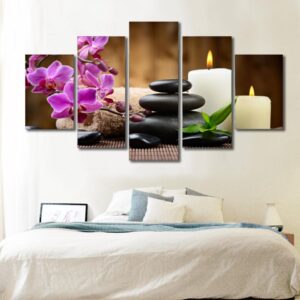 Candle Orchid Meditation - Flower 5 Panel Canvas Art Wall Decor