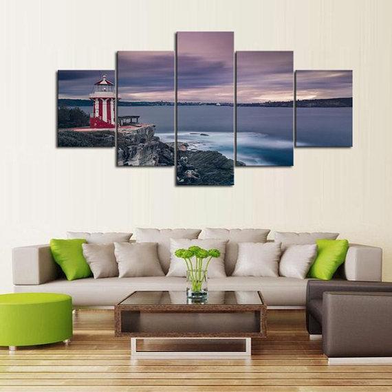 Candy Stripe Lighthouse - Nature 5 Panel Canvas Art Wall Decor Candy Stripe Lighthouse - Nature 5 Panel Canvas Art Wall Decor