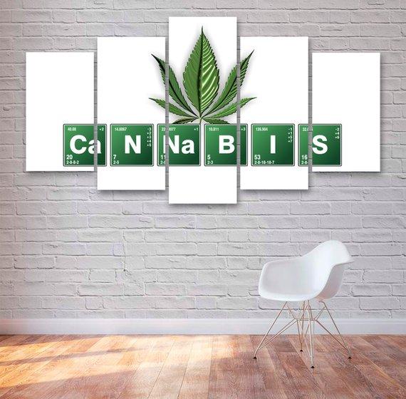 Cannabis Leaf Periodic Table - Abstract 5 Panel Canvas Art Wall Decor Cannabis Leaf Periodic Table - Abstract 5 Panel Canvas Art Wall Decor