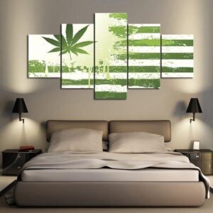 Cannabis Republic Flag - Abstract 5 Panel Canvas Art Wall Decor