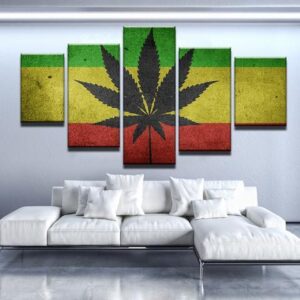 Canniabis Flag - Abstract 5 Panel Canvas Art Wall Decor