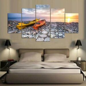 Canoeing Landscape Mural - Nature 5 Panel Canvas Art Wall Decor