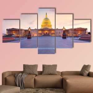 Capitol Building Washington Dc At Sunset - Nature 5 Panel Canvas Art Wall Decor