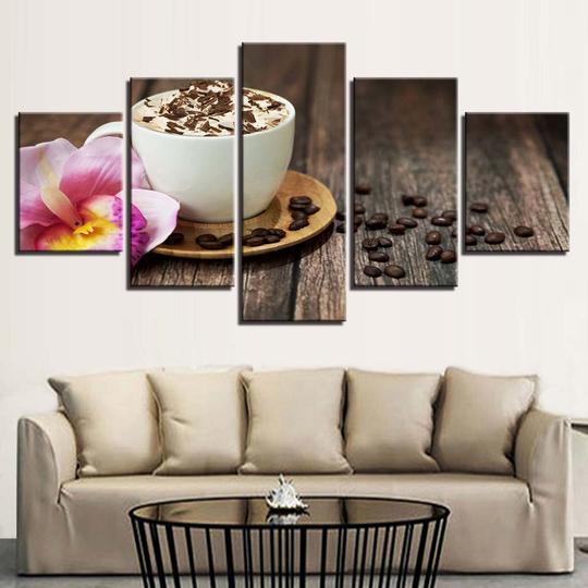 Cappuccino Coffee Cafe - Abstract 5 Panel Canvas Art Wall Decor Cappuccino Coffee Cafe - Abstract 5 Panel Canvas Art Wall Decor