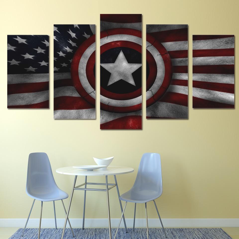 Captain Shield 02 - Abstract 5 Panel Canvas Art Wall Decor Captain Shield 02 - Abstract 5 Panel Canvas Art Wall Decor