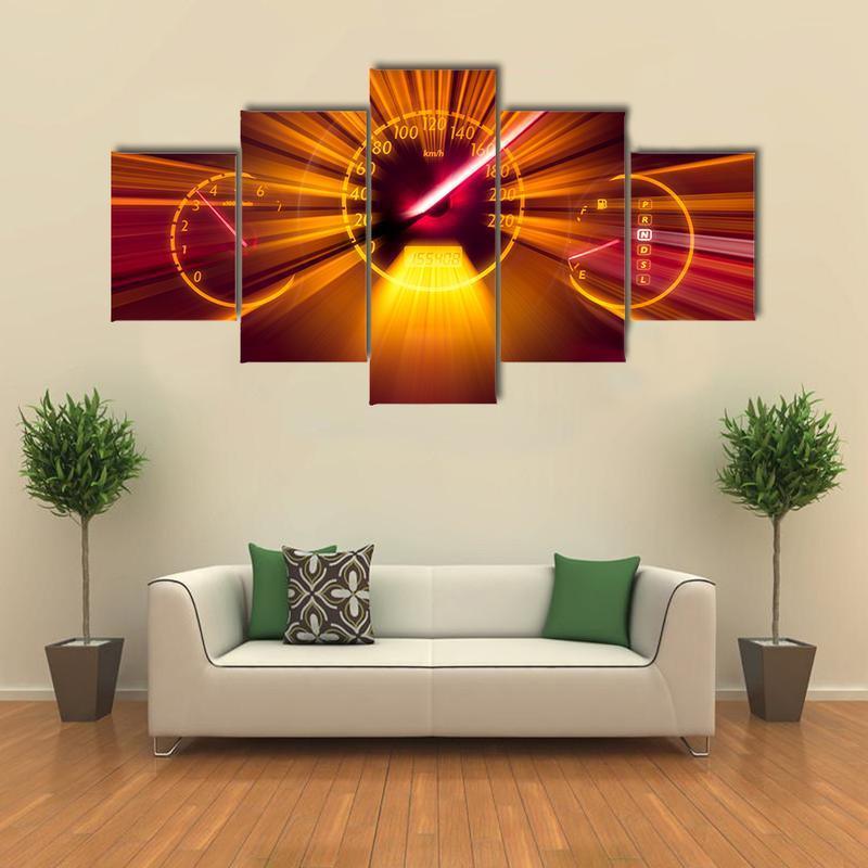 Car Gauge With Super Speed Effects - Automative 5 Panel Canvas Art Wall Decor Car Gauge With Super Speed Effects - Automative 5 Panel Canvas Art Wall Decor