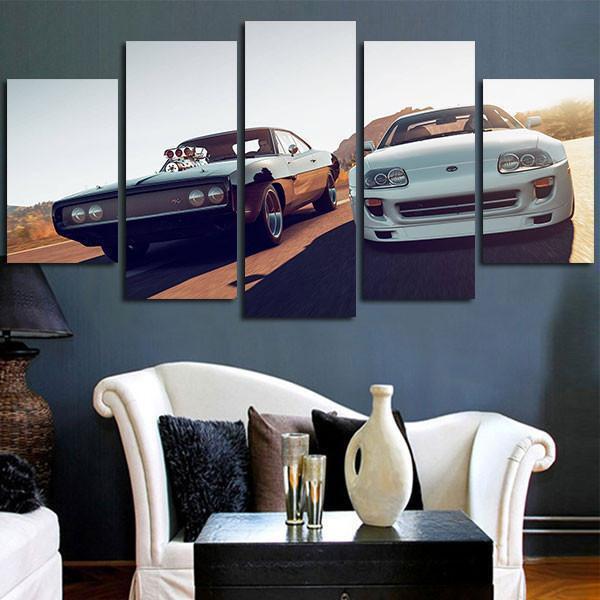 Car Racing Fast And Furious Movie - 5 Panel Canvas Art Wall Decor Car Racing Fast And Furious Movie - 5 Panel Canvas Art Wall Decor