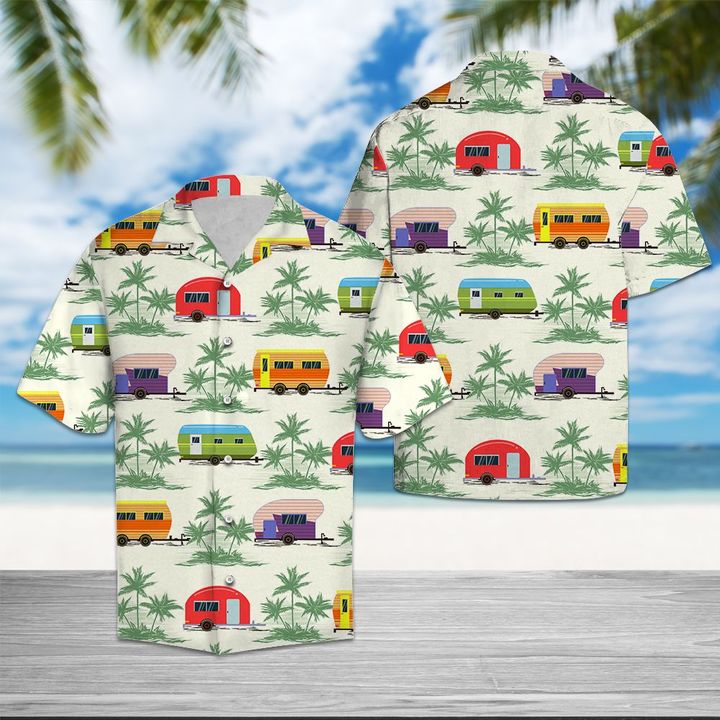 Caravan Green Palm Trees Hawaiian Shirt Summer Button Up Caravan Green Palm Trees Hawaiian Shirt Summer Button Up