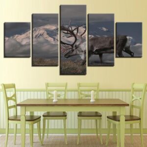 Caribou On A Mountain Top - Animal 5 Panel Canvas Art Wall Decor