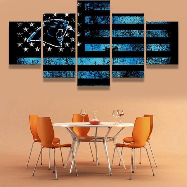 Carolina Panthers American Flag - Sport 5 Panel Canvas Art Wall Decor Carolina Panthers American Flag - Sport 5 Panel Canvas Art Wall Decor