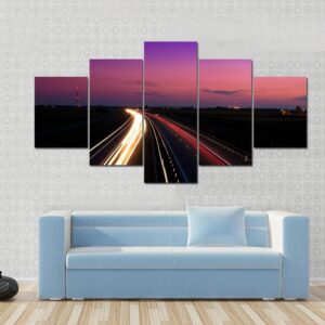 Cars Speeding On A Highway - Nature 5 Panel Canvas Art Wall Decor