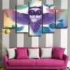 Cartoon animal owl - Abstract 5 Panel Canvas Art Wall Decor