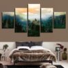 Castle And Green Mountain - Nature 5 Panel Canvas Art Wall Decor