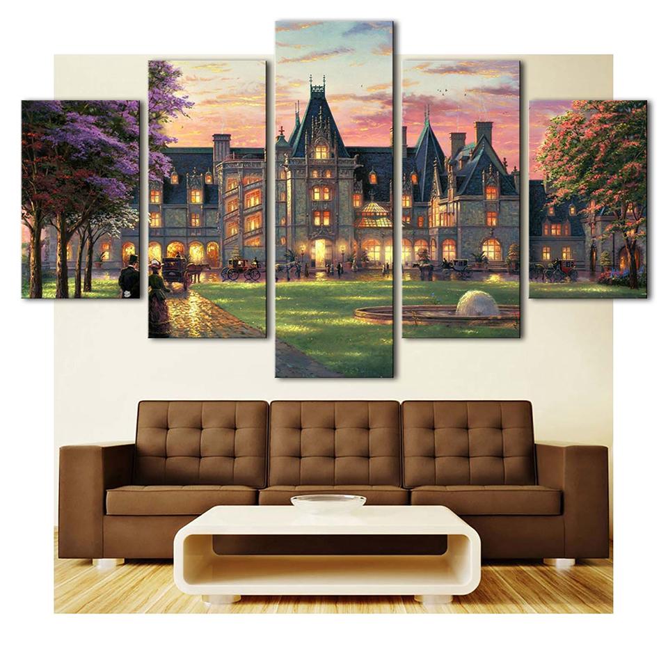 Castle Building Landscape 1 - Nature 5 Panel Canvas Art Wall Decor Castle Building Landscape 1 - Nature 5 Panel Canvas Art Wall Decor