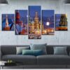 Castle Building Landscape - Nature 5 Panel Canvas Art Wall Decor