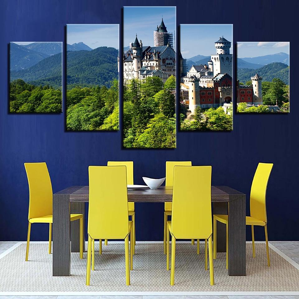 Castle Forest - Nature 5 Panel Canvas Art Wall Decor Castle Forest - Nature 5 Panel Canvas Art Wall Decor