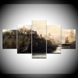 Castle In The Mountains Lord Of The Rings - Movie 5 Panel Canvas Art Wall Decor