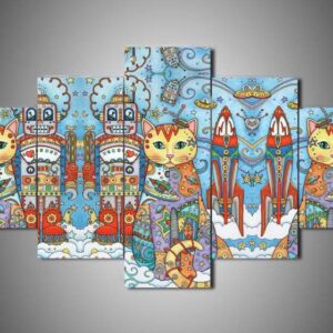 Cat 2 - Animal 5 Panel Canvas Art Wall Decor