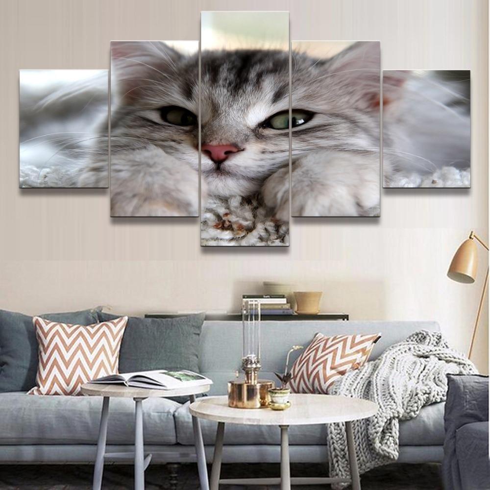 Cat 32 - Animal 5 Panel Canvas Art Wall Decor Cat 32 - Animal 5 Panel Canvas Art Wall Decor