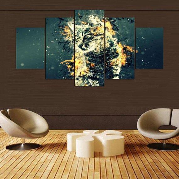 Cat Abstract - Abstract Animal 5 Panel Canvas Art Wall Decor Cat Abstract - Abstract Animal 5 Panel Canvas Art Wall Decor