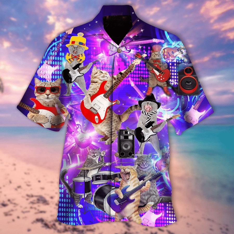 Cat And Electric Guitar Hawaiian Shirt Cat And Electric Guitar Hawaiian Shirt