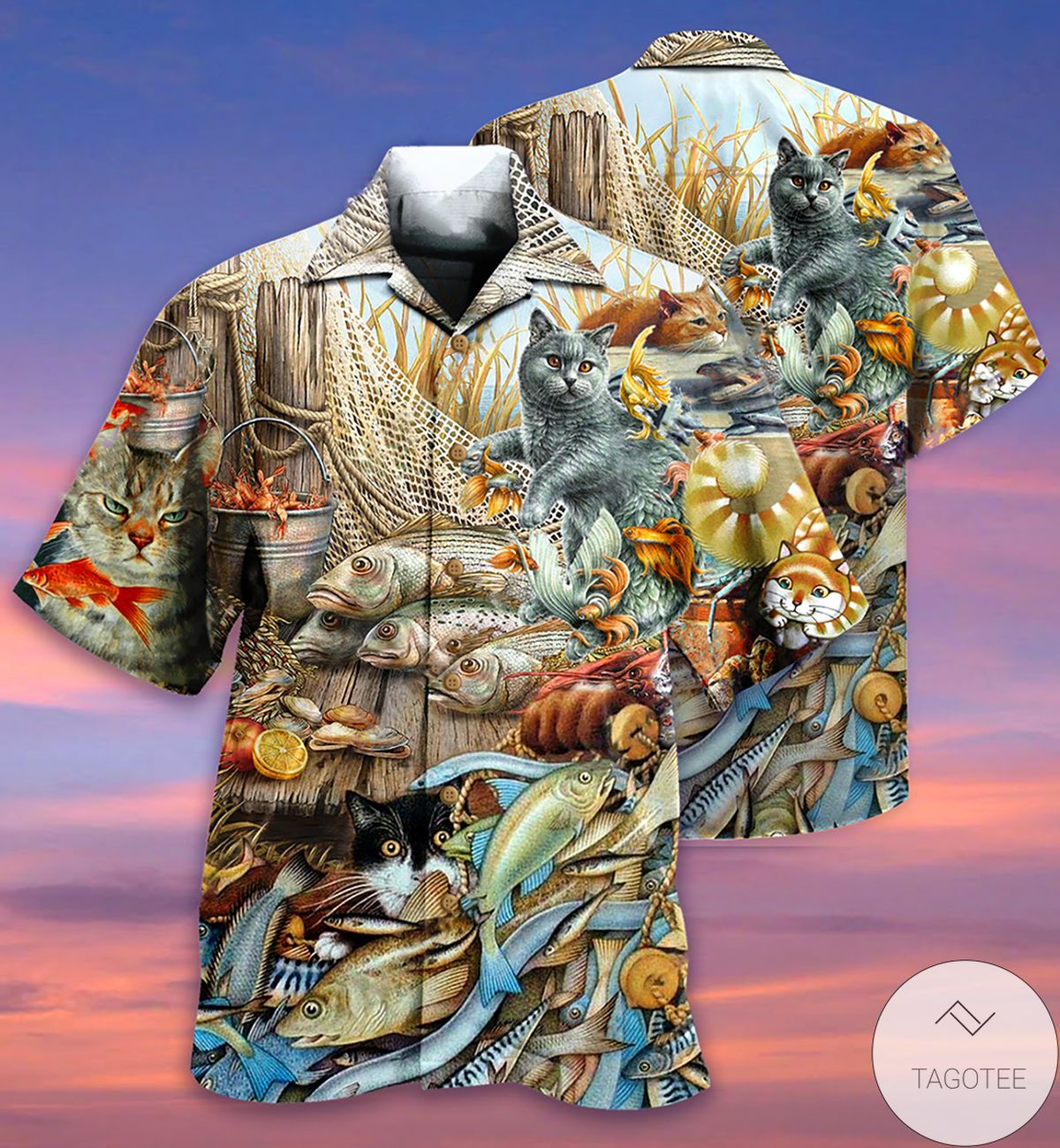 Cat And Fishes Hawaiian Shirt Cat And Fishes Hawaiian Shirt