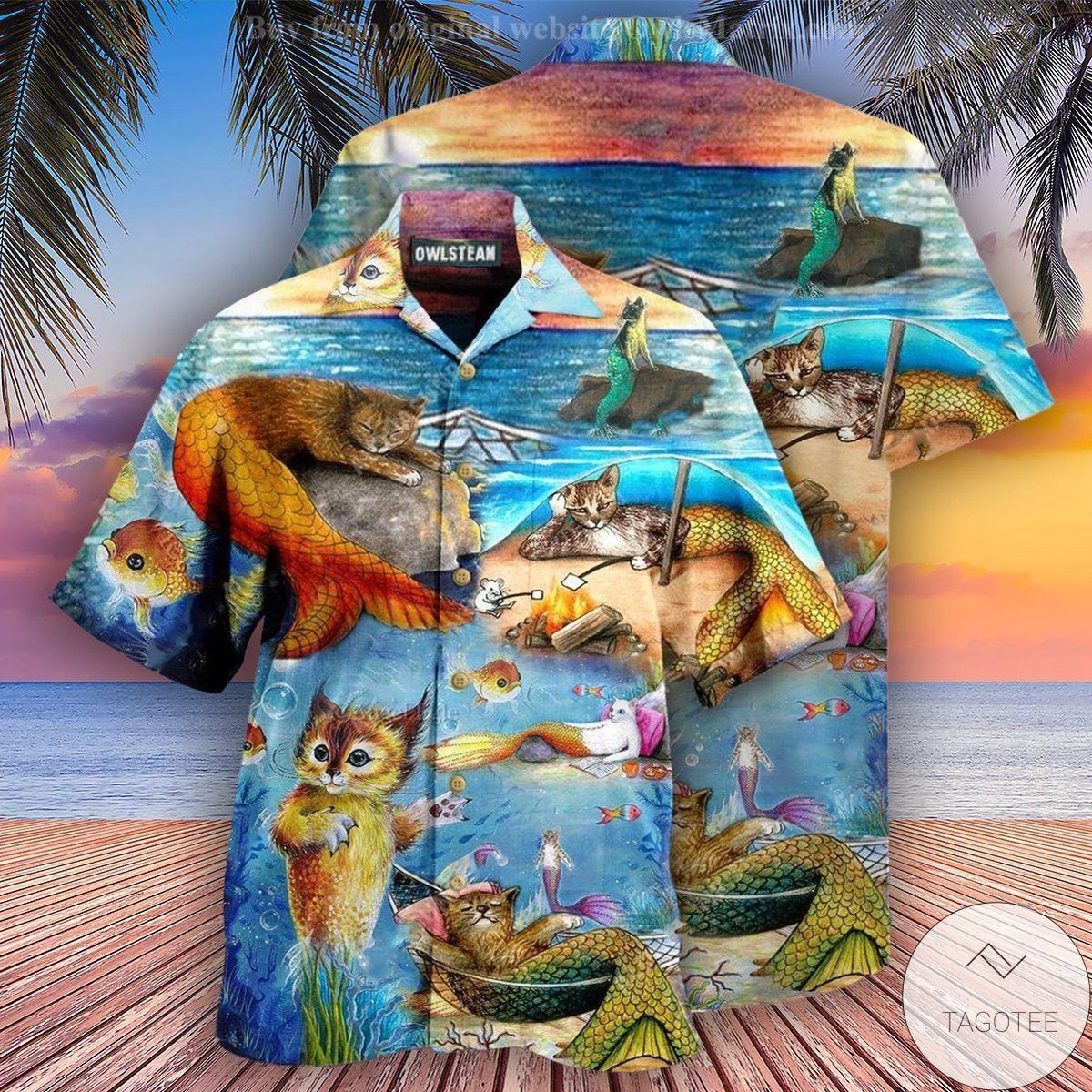 Cat Mermaid On The Beach Hawaiian Shirt Cat Mermaid On The Beach Hawaiian Shirt