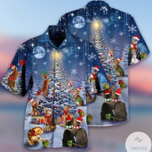 Cat Playing In Christmas Hawaiian Shirt