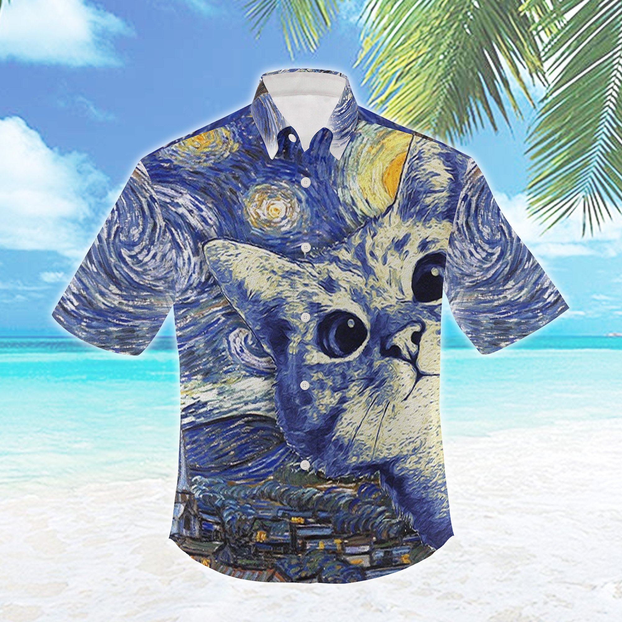 Cat Starry Night Hawaiian Shirt Cat Starry Night Hawaiian Shirt