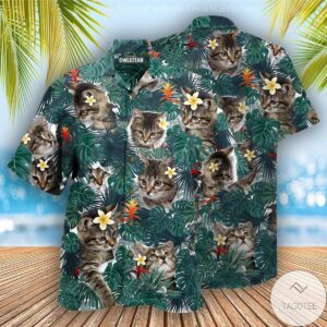 Cat Tropical Flowers And Leaves Hawaiian Shirt