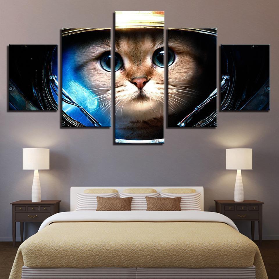 Cat Wearing The Space Helmet Lovely Abstract Animal - 5 Panel Canvas Art Wall Decor Cat Wearing The Space Helmet Lovely Abstract Animal - 5 Panel Canvas Art Wall Decor