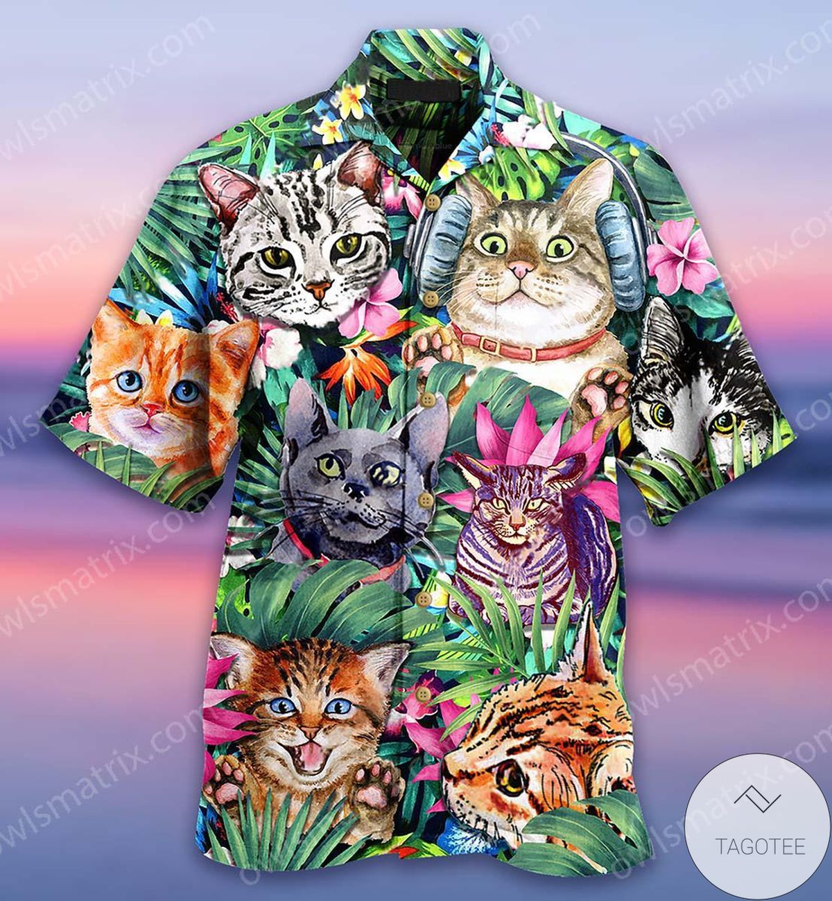 Cat With Many Expressions Tropical Leaves Hawaiian Shirt Cat With Many Expressions Tropical Leaves Hawaiian Shirt