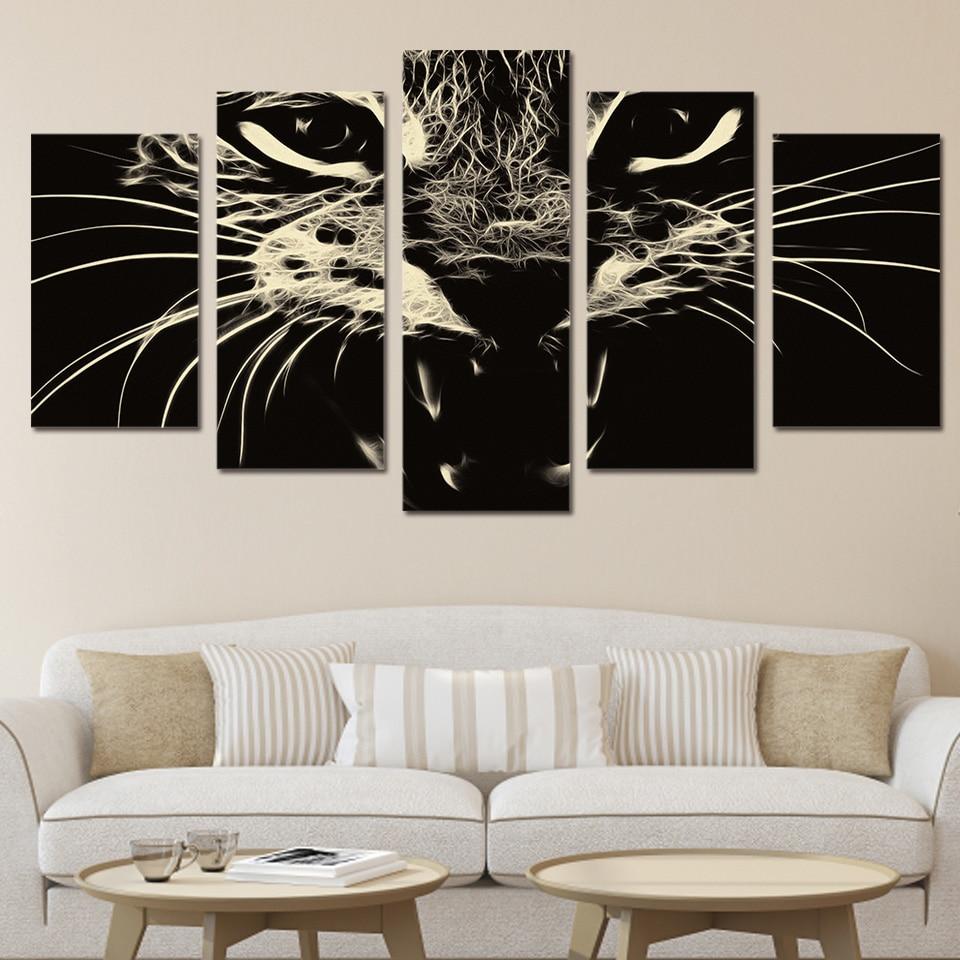 Cat - Abstract Animal 5 Panel Canvas Art Wall Decor Cat - Abstract Animal 5 Panel Canvas Art Wall Decor
