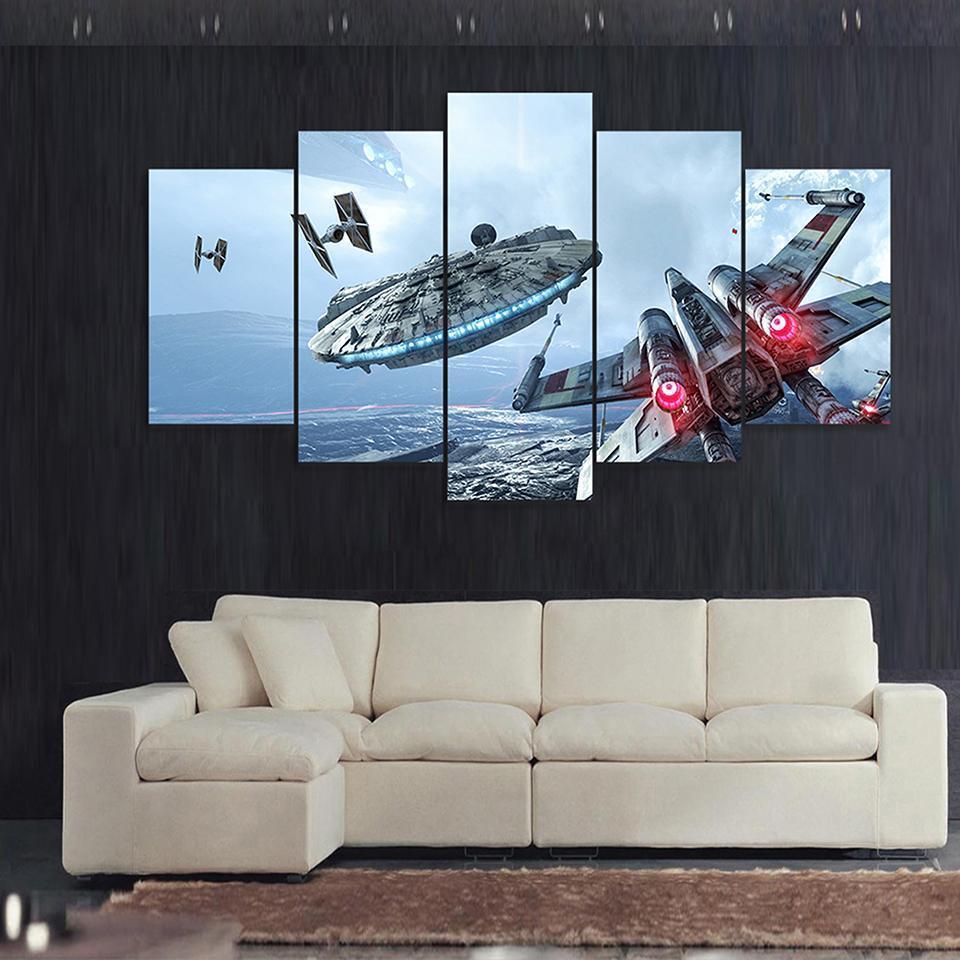 Catch Millennium Falcon Star Wars Movie - 5 Panel Canvas Art Wall Decor Catch Millennium Falcon Star Wars Movie - 5 Panel Canvas Art Wall Decor