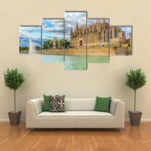 Catedral De Mallorca In Spain 1 - Nature 5 Panel Canvas Art Wall Decor