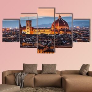 Cathedral Of Santa Maria Del Fiore At Dusk - Nature 5 Panel Canvas Art Wall Decor
