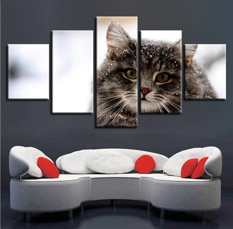 Cats 5 - Animal 5 Panel Canvas Art Wall Decor Cats 5 - Animal 5 Panel Canvas Art Wall Decor