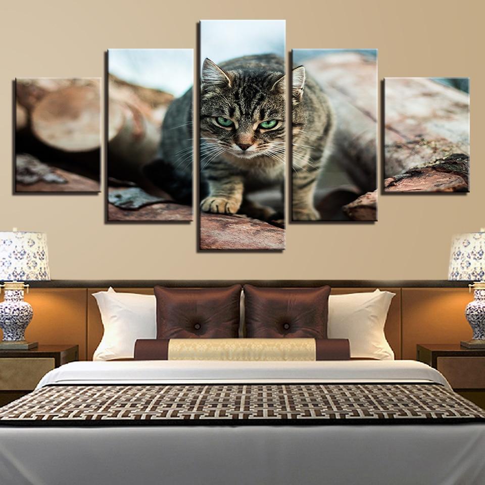 Cats Animal Green Eyes - Animal 5 Panel Canvas Art Wall Decor Cats Animal Green Eyes - Animal 5 Panel Canvas Art Wall Decor
