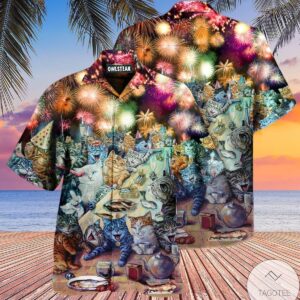Cats Firework New Year Party Hawaiian Shirt
