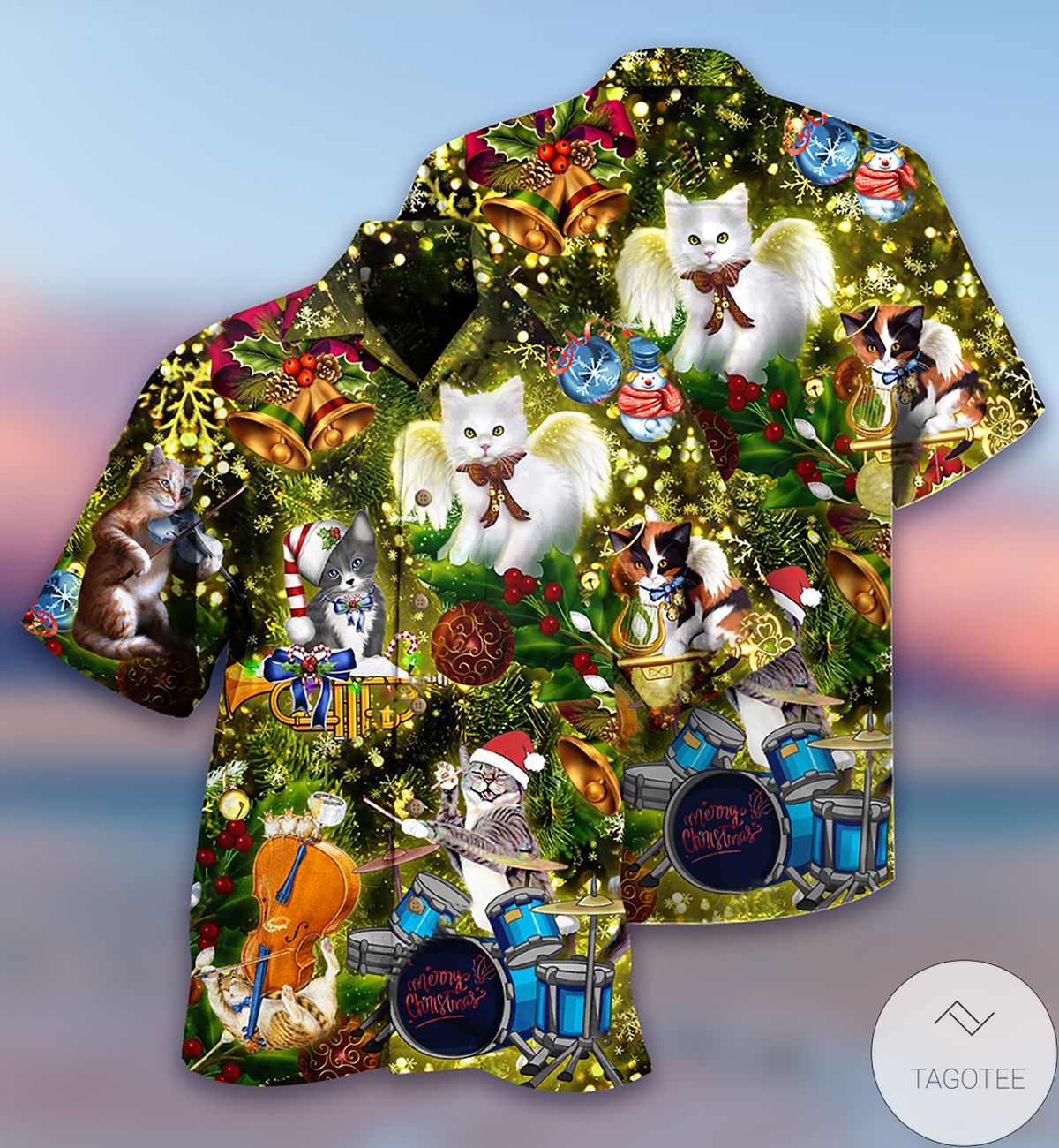 Cats Merry Christmas Angel Hawaiian Shirt Cats Merry Christmas Angel Hawaiian Shirt