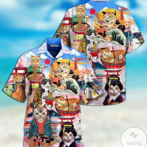 Cats Samurai With Ramen Hawaiian Shirt