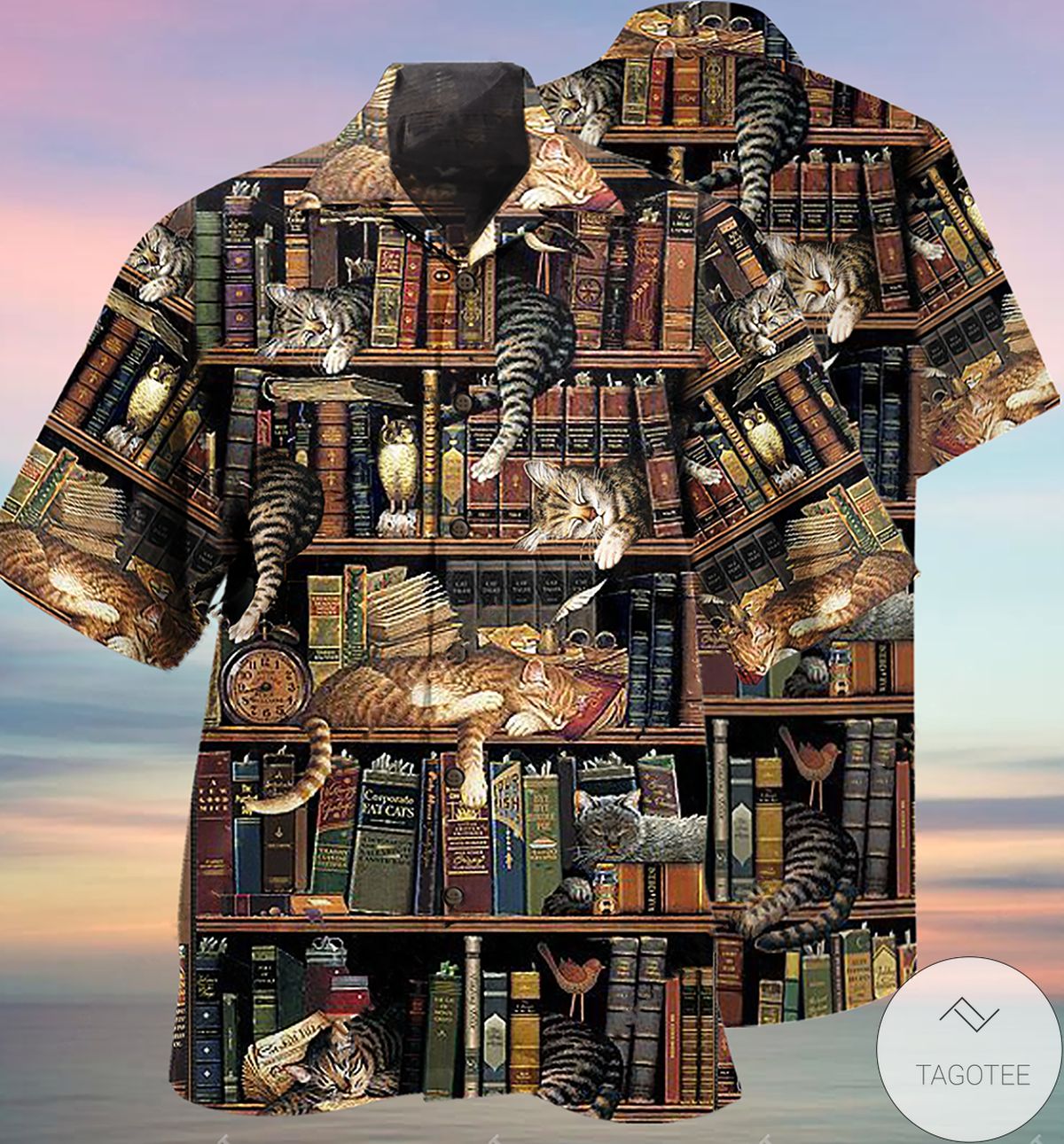 Cats Sleep On The Bookshelf Hawaiian Shirt Cats Sleep On The Bookshelf Hawaiian Shirt
