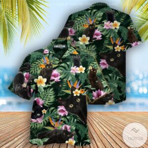 Cats Tropical Leaves Hawaiian Shirt
