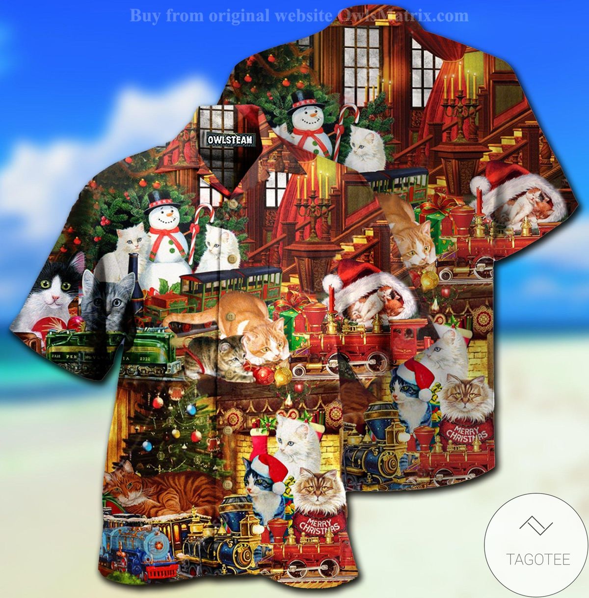 Cats With Toys Train Christmas Hawaiian Shirt Cats With Toys Train Christmas Hawaiian Shirt