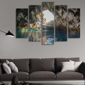 Cave With Lake - Nature 5 Panel Canvas Art Wall Decor