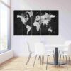 Charcoal And Silver World Map - World Map 5 Panel Canvas Art Wall Decor