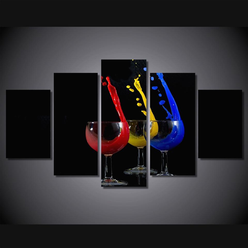 Chernyy Fon Bokaly Steklo Cvet - Wine 5 Panel Canvas Art Wall Decor Chernyy Fon Bokaly Steklo Cvet - Wine 5 Panel Canvas Art Wall Decor