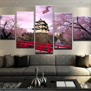 Cherry Blossom Japan - Nature 5 Panel Canvas Art Wall Decor
