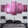 Cherry Blossom Pink Tree Forest - Nature 5 Panel Canvas Art Wall Decor